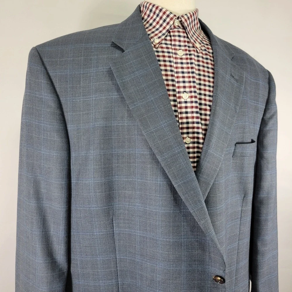 Oak‎ Hill Men's Sport Coat Blazer Two Button Blue Plaid Wool Size 54R